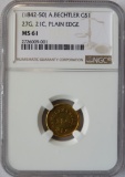 (1842-50) A. BECHTLER G$1 27G, 21C, PLAIN EDGE - NGC MS61