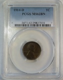 1914-D LINCOLN WHEAT CENT - MS62BN BY PCGS