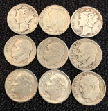 (9) Silver Dimes