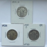 THREE US STANDING LIBERTY QUARTERS --- 1928, 1928-D, AND 1930-S