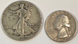 1942 WALKING LIBERTY HALF DOLLAR & 1953-S WASHINGTON QUARTER