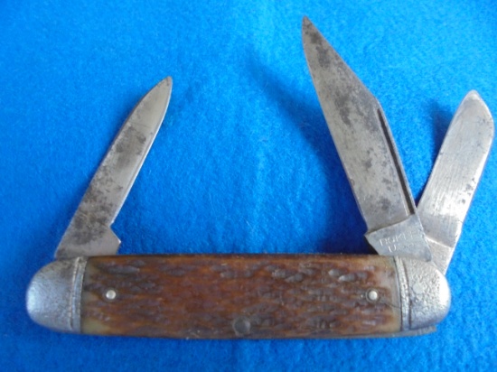OLD BOKER MARKED POCKET KNIFE WITH 3 BLADES-FAIR TO GOOD