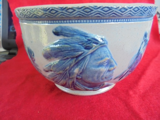 OLD "SLEEPY EYE" CROCK OR STONEWARE BOWL-INDIAN DESIGN-AMAZING LOOK