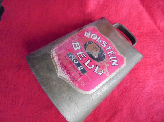 OLD STEEL COW BELL STILL WITH PAPER LABEL-"HOLSTEIN BELL NO. 2"