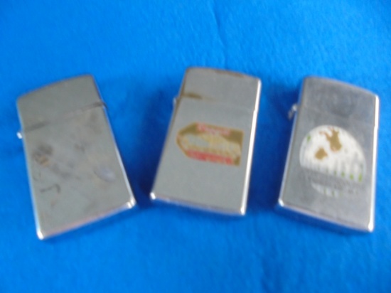 (3) OLD ZIPPO LIGHTERS-2 ADVERTISING-ONLY FAIR IN CONDITION