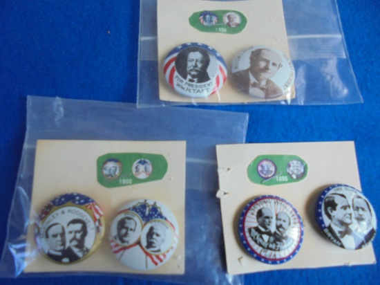 GROUP OF (6) OLDER REMAKE POLITICAL BUTTONS FROM KLEENIX COMPANY