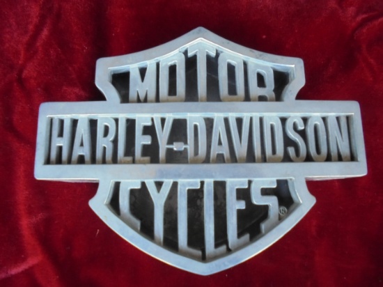 1998 CAST METAL "HARLEY-DAVISON" BOX WITH CUT OUT DESIGN-VERY NICE