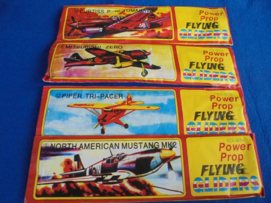(4) OLDER PROP POWERED FLYING GLIDERS-DIFFERENT CLASSIC AIRPLANES-STILL IN PACKAGES