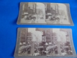 (2) EARLY STEROVIEW REAL PHOTOGRAPHS OF STREET VIEWS IN CHICAGO & ST. LOUIS-STREET CARS, PEOPLE ETC