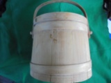 PRIMITIVE WOODEN BUCKET WITH LID AND HANDLE-QUITE NICE & CLEAN