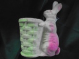 OLD 9 1/2 INCH TALL PAPER MACHIE EASTER BUNNY WITH BASKET