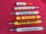 (6) BULLET PENCILS WITH ADVERTISING-SOME FOR PARTS ONLY