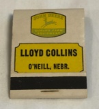 LLOYD COLLINS - O'NEILL, NEBRASKA - JOHN DEERE ADVERTISING MATCH BOOK