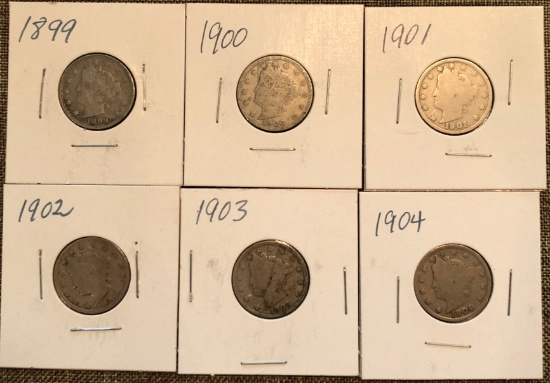 1899-1904 Liberty "V" Nickel Set -- 6 Total Coins