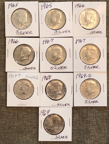 Set of (10) 40% Silver Kennedy Half Dollars