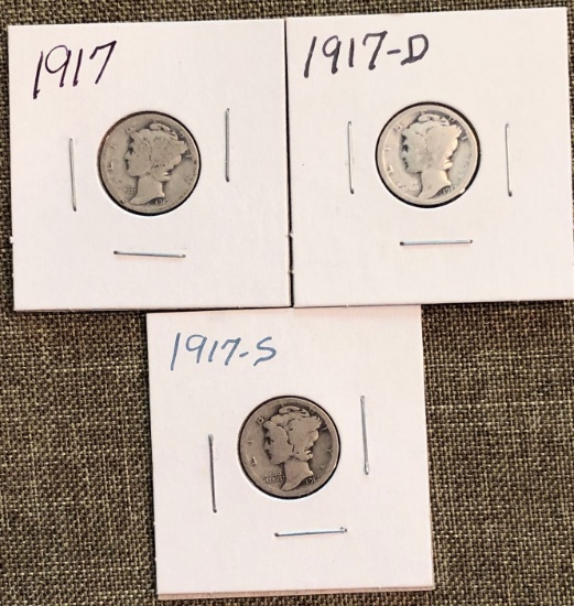 1917 P ,D, and S Mercury Dime Set