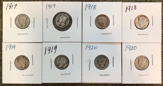 1917-1920 Mercury Dime Set - Philadelphia Mint