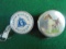 TWO OLD POCKET TAPE MEASURES-ONE WITH DOG AND THE OTHER HAS ADVERTISING