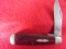 RED HANDLE REMINGTON 2 BLADE POCKET KNIFE---ONE BLADE IS BROKEN OFF