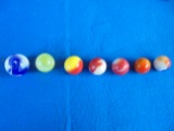GROUP OF (7) OLD MARBLES-RED, BLUE, ETC