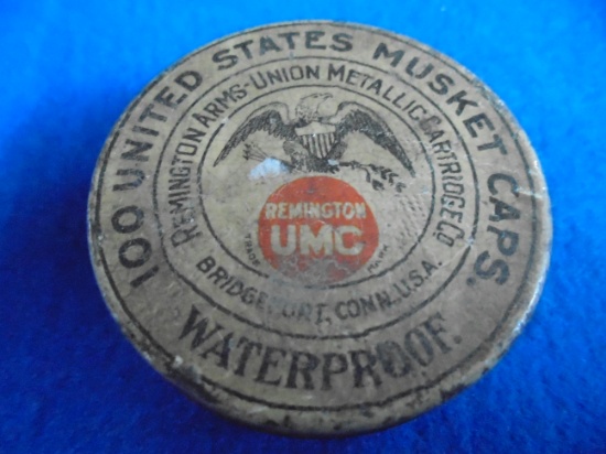 OLD REMINGTON "UMC" ADVERTISING MUSKET CAPS TIN-QUITE NEAT
