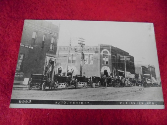 1910 AUTO EXHIBIT ON MAIN STREET PLAINVIEW NEBRASKA-REAL PHOTO POST CARD