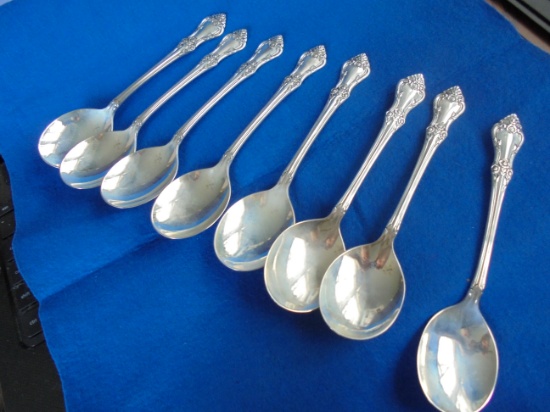 SET OF (8) ONEIDA STERLING CREAM SOUP SPOONS-EXCELLENT