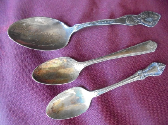 3 OLD STERLING SPOONS ONE SOUVENIR FROM "BILLINGS, MONTANA"