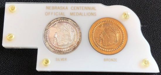 NEBRASKA CENTENNIAL OFFICIAL MEDALLIONS - SILVER & BRONZE