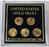 SET OF (5) 2006 $5 GOLD AMERICAN EAGLE COINS IN PLASTIC DISPLAY