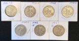 SET OF (7) WALKING LIBERTY HALF DOLLARS