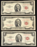 (3) SERIES 1953A $2.00 RED SEAL NOTES