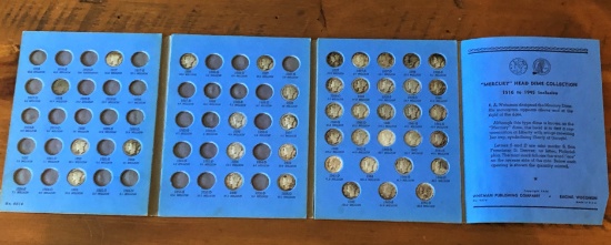 United States Mercury Dime Album - Partially Complete with 41 Dimes
