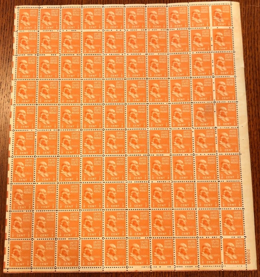 United States "Benjamin Franklin" 1/2 Cent Postage Stamp Sheet