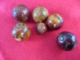 (6) OLD CROCK MARBLES IN BROWNS-LARGEST IS 1 1/8 INCHES