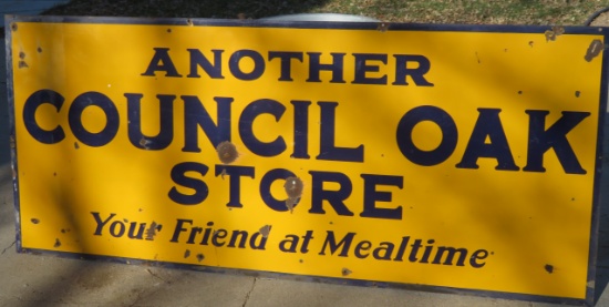VINTAGE PORCELINE "COUNCIL OAK STORE" ADVERTISING SIGN