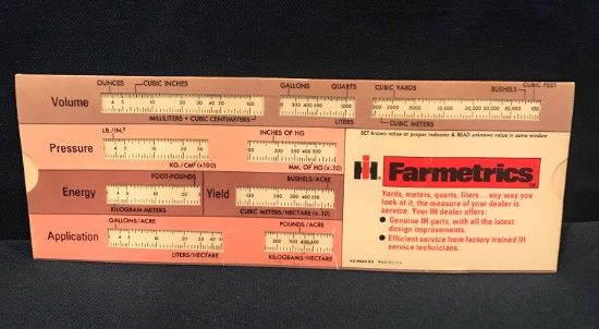 IH FARMETRICS ADVERTISING MEASURING CONVERSION TOOL