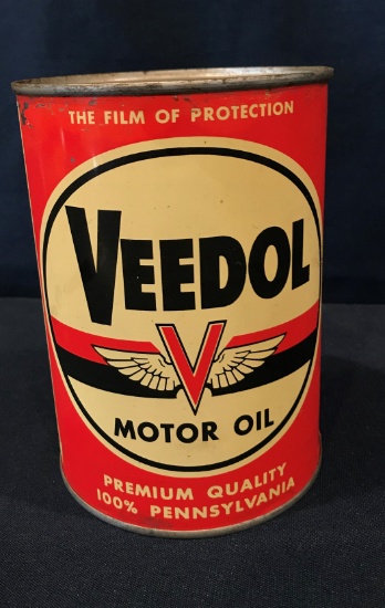 VINTAGE VEEDOL MOTOR OIL QUART SIZED OIL TIN