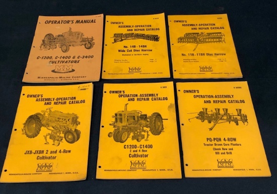 SET OF (6) MINNEAPOLIS-MOLINE OPERATOR'S MANUALS - FOR VARIOUS IMPLEMENTS