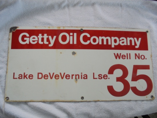 OLD PORCELAIN "GETTY OIL" SIGN "WELL NO. 35"-PORCELAIN