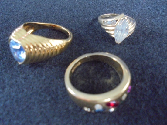 (3) LADY'S RINGS-SOME HAVE 18 HGE MARK OR "HEAVY GOLD ELECTRO-PLATE"