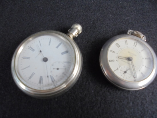 (2) OLD POCKET WATCHES FOR REPAIR OR PARTS; WALTHAM & WESTCLOCK