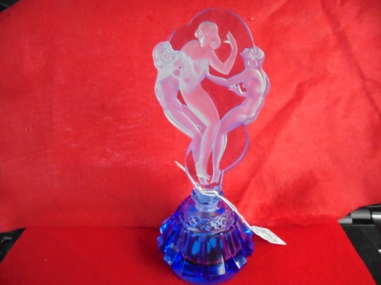 STUNNING BLUE GLASS PERFUME WITH STOPPER-VERY DECO