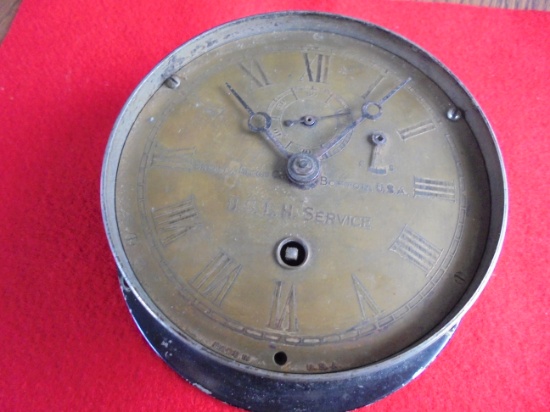 WONDERFUL OLD WIND UP CLOCK WITH "U.S.L.H. SERVICE" ON THE FACE-MILITARY SHIPS CLOCK