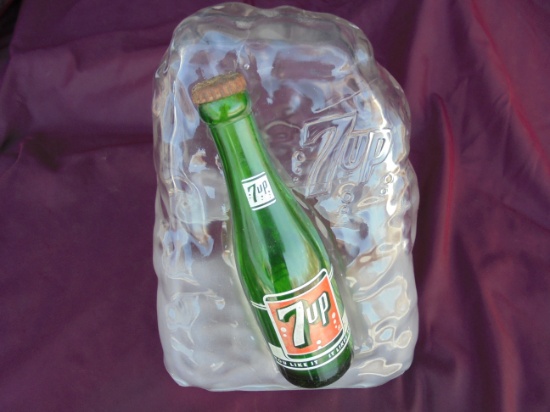 RARE STORE DISPLAY FOR "7-UP SODA"-LARGE BLOCK OF ICE (GLASS) W/BOTTLE SET IN IT