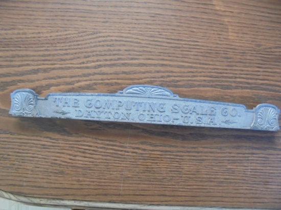 OLD "COMPUTING SCALE CO." SIGN FROM A SCALE--16 1/2 INCHES LONG