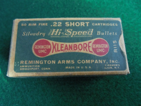 OLD REMINGTON "KLEANBORE" 22 SHORT CARTRIDGE BOX-QUITE GOOD