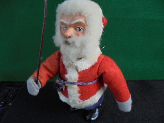 ANTIQUE WIND-UP SANTA WITH 'STICK'-MADE IN GERMANY--FELT CLOTHES