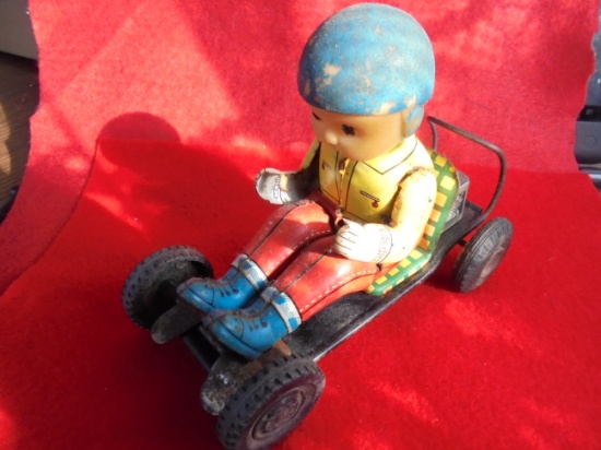 OLD "GO CART" TOY WITH FRICTION ACTION-MISSING SOME PARTS