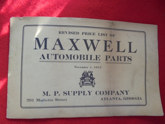 1913 REVISED PRICE LIST OF "MAXWELL AUTOMOBILE PARTS"--M.P. SUPPLY COMPANY OF ATLANTA, GEORGIA